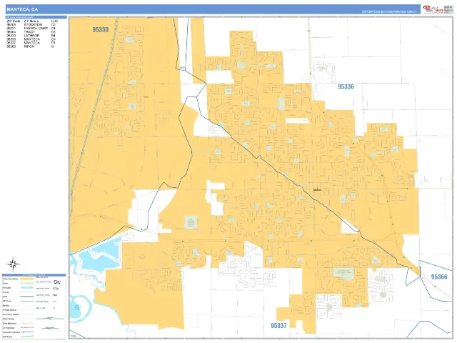 Manteca, CA ZIP Code Wall Map, Business Reference style