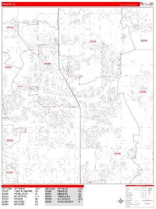 Menifee, CA RedLine style ZIP Code wall map