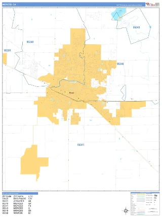 Merced, CA Business Reference style ZIP Code wall map