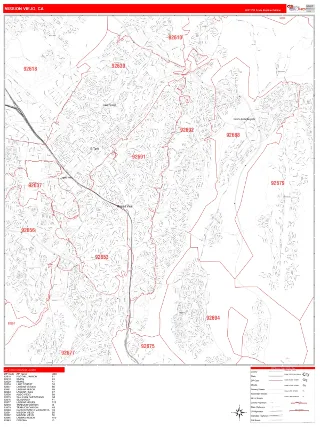 Mission Viejo, CA RedLine style ZIP Code wall map