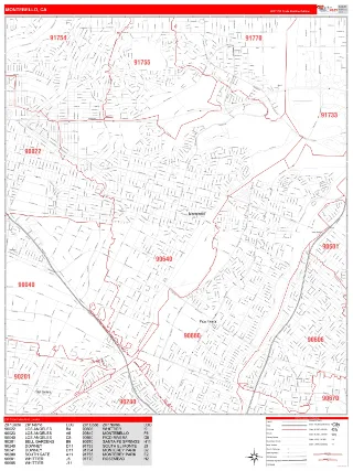 Montebello, CA RedLine style ZIP Code wall map