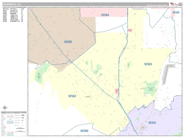 Murrieta, CA ZIP Code Wall Map, Classic style