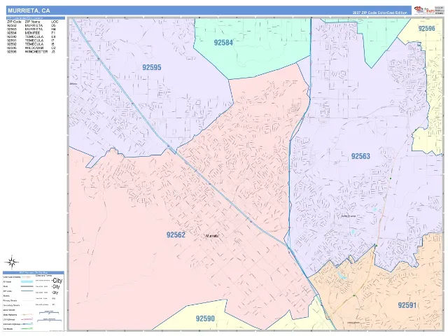 Murrieta, CA ZIP Code Wall Map, ColorCast style