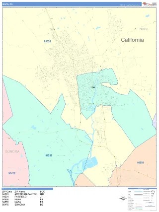 Napa, CA ColorCast style ZIP Code wall map