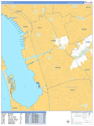 National City, CA Business Reference style ZIP Code wall map