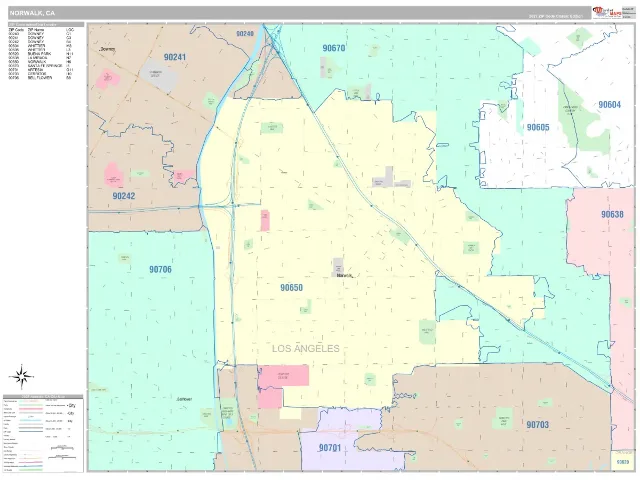 Norwalk, CA ZIP Code Wall Map, Classic style