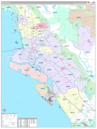 Oakland, CA Classic style ZIP Code wall map