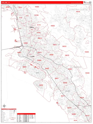 Oakland, CA RedLine style ZIP Code wall map