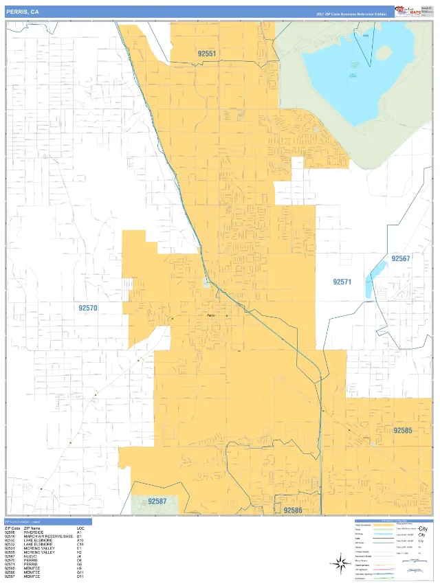 Perris, CA ZIP Code Wall Map, Business Reference style