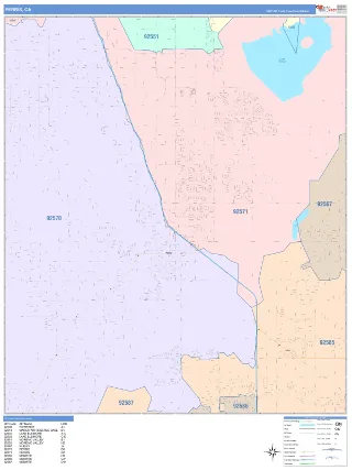 Perris, CA ColorCast style ZIP Code wall map