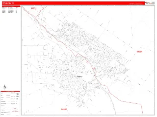 Petaluma, CA RedLine style ZIP Code wall map