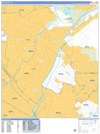 Pico Rivera, CA Business Reference style ZIP Code wall map