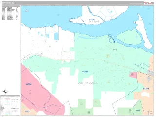 Pittsburg, CA Classic style ZIP Code wall map