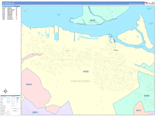 Pittsburg, CA ZIP Code Wall Map, ColorCast style