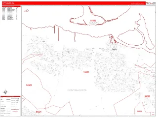 Pittsburg, CA RedLine style ZIP Code wall map