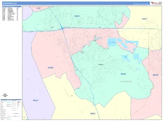 Pleasanton, CA ColorCast style ZIP Code wall map