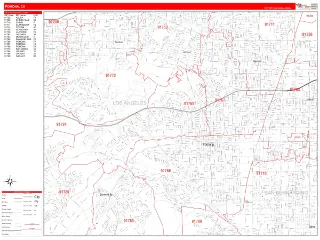 Pomona, CA RedLine style ZIP Code wall map