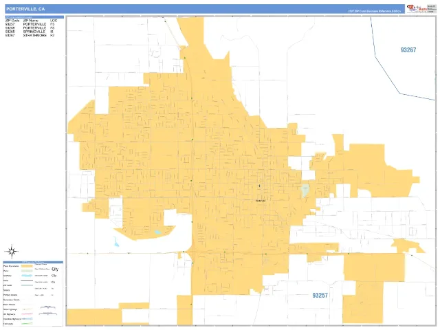 Porterville, CA ZIP Code Wall Map, Business Reference style
