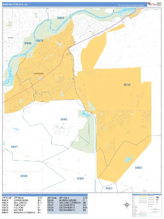 Rancho Cordova, CA Business Reference style ZIP Code wall map