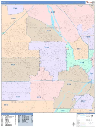 Rialto, CA ColorCast style ZIP Code wall map