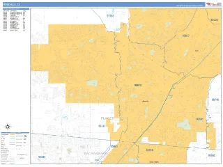 Roseville, CA Business Reference style ZIP Code wall map