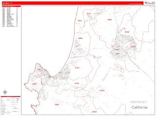 Salinas, CA RedLine style ZIP Code wall map