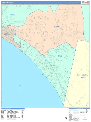 San Clemente, CA ColorCast style ZIP Code wall map