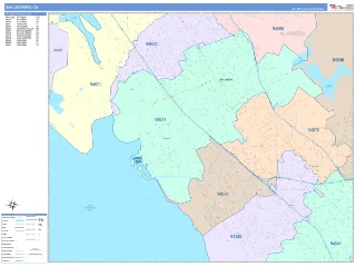 San Leandro, CA ColorCast style ZIP Code wall map