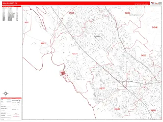 San Leandro, CA RedLine style ZIP Code wall map