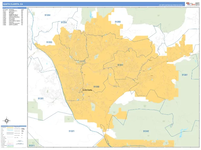Santa Clarita, CA ZIP Code Wall Map, Business Reference style