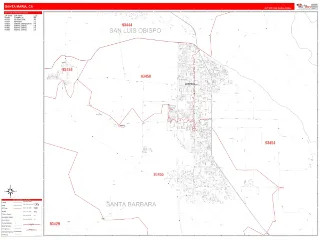 Santa Maria, CA RedLine style ZIP Code wall map