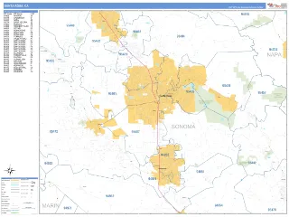 Santa Rosa, CA Business Reference style ZIP Code wall map