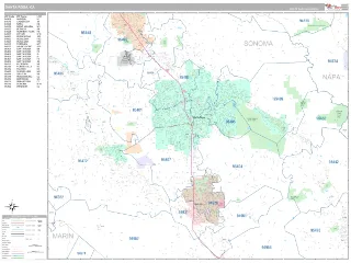 Santa Rosa, CA Classic style ZIP Code wall map