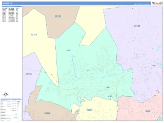 Santee, CA ColorCast style ZIP Code wall map