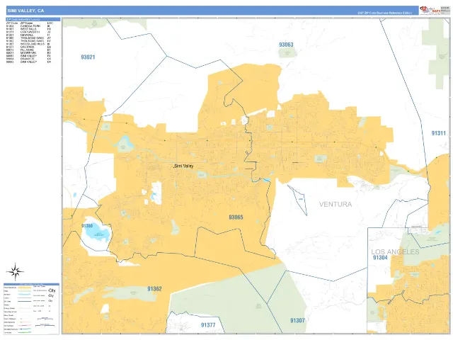 Simi Valley, CA ZIP Code Wall Map, Business Reference style
