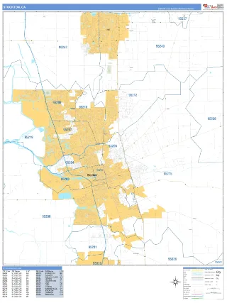 Stockton, CA Business Reference style ZIP Code wall map