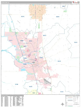 Stockton, CA Classic style ZIP Code wall map