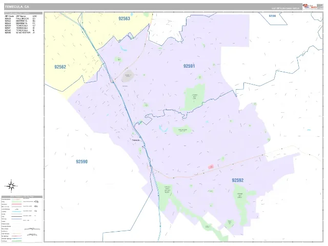 Temecula, CA ZIP Code Wall Map, Classic style