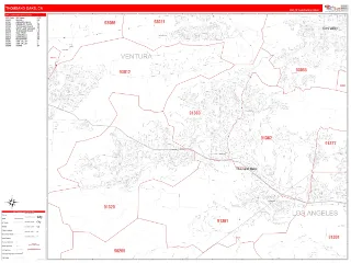 Thousand Oaks, CA RedLine style ZIP Code wall map
