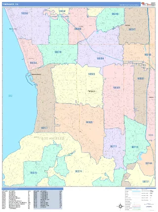Torrance, CA ColorCast style ZIP Code wall map