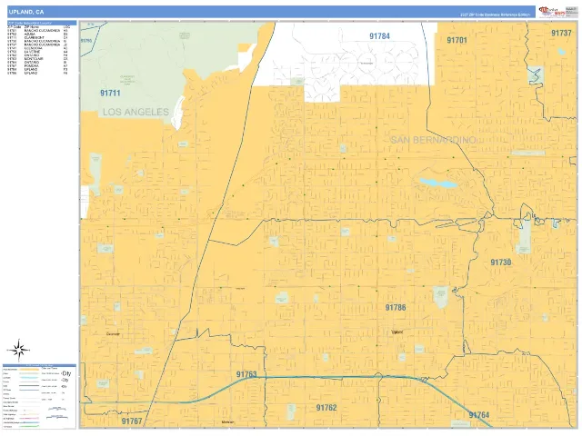 Upland, CA ZIP Code Wall Map, Business Reference style