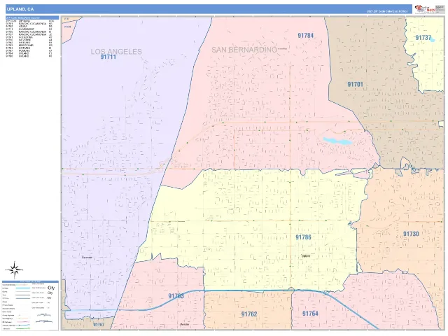 Upland, CA ZIP Code Wall Map, ColorCast style