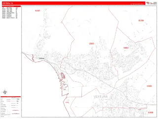 Ventura, CA RedLine style ZIP Code wall map