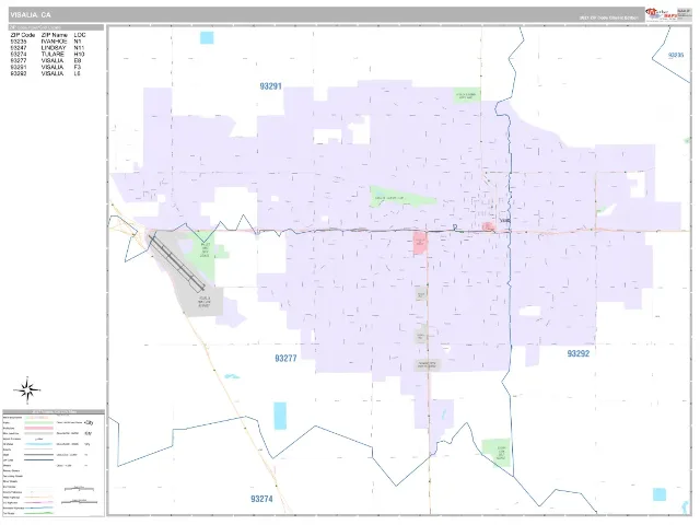 Visalia, CA ZIP Code Wall Map, Classic style