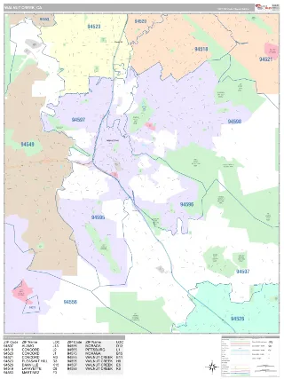 Walnut Creek, CA Classic style ZIP Code wall map