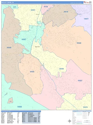 Walnut Creek, CA ColorCast style ZIP Code wall map