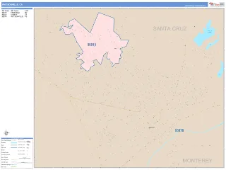 Watsonville, CA ColorCast style ZIP Code wall map