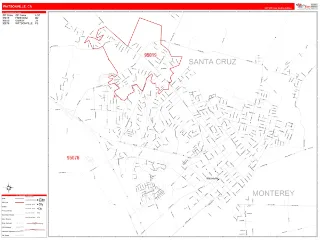 Watsonville, CA RedLine style ZIP Code wall map