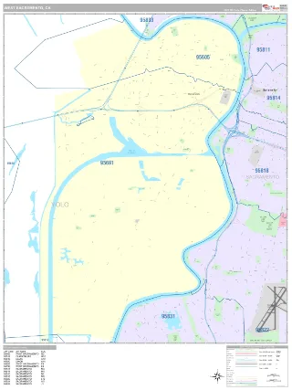 West Sacramento, CA Classic style ZIP Code wall map