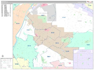 Whittier, CA Classic style ZIP Code wall map